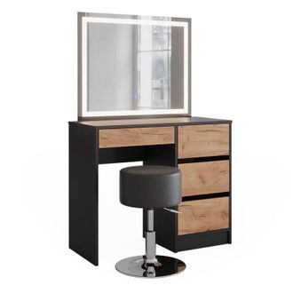 Vicco Tavolino da toilette Sherry, Antracite, 90 x 75 cm con specchio led e sgabello