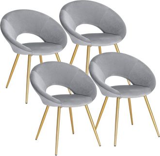 Woltu Woltu Sedia Sala Da Pranzo Cucina Salotto Ufficio Gambe Gold In Metallo Velluto 4x Grigio Chiaro