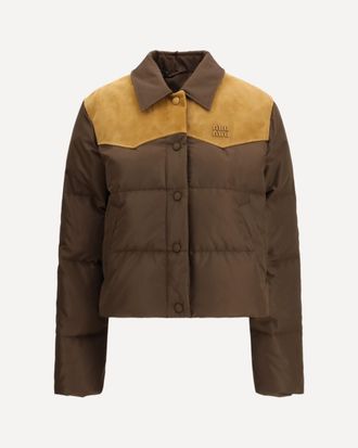 Miu Miu Logo hooded puffer Jacket Female 40
