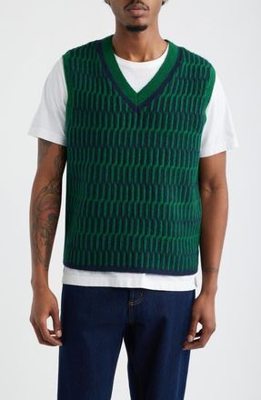 Topman Geo Pattern V-Neck Vest in Medium Green at Nordstrom, Size Xx-Large