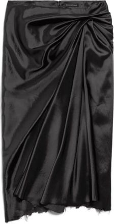 Balenciaga Zwarte Satijnen Gedrapeerde Midi Jurk - Dames - Midirokken - Zwart - XS - Satijn - Rokken