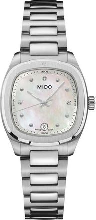 Mido Multifort TV Diamond & Mother-of-Pearl Bracelet Watch, 27.6mm x 28mm in White Mop at Nordstrom