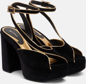 Etro Asymmetrical velvet platform sandals