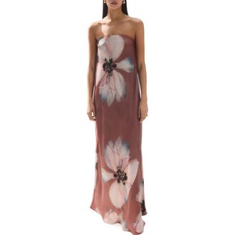 Mango Floral Open Back Maxi Dress in Pastel Pink at Nordstrom, Size 6