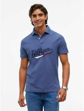 Tommy Hilfiger Mens Regular Fit Hilfiger Varsity Logo Polo - Faded Indigo - XXXL