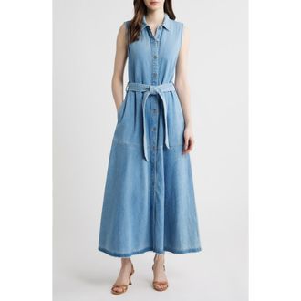 Kobi Halperin Addison Sleeveless Raw Hem Denim Shirtdress in Light Indigo at Nordstrom, Size Xx-Large