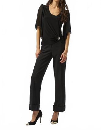 Joseph Ribkoff Chiffon Butterfly Sleeves Scoop Neck Top In Black