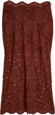 Paco Rabanne Floral Stretch-guipure Lace Midi Skirt - Brown - 38 (UK10 / S)