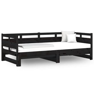 Berkfield Home Pull-out Day Bed Black Solid Wood Pine 2x(90x190) cm