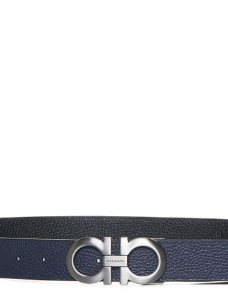 Ferragamo Mens Belt Gancini Reversible Black Leather Calf