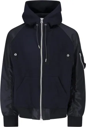 sacai Technical Fabric Bomber Jacket with Hood and Zippered Pockets