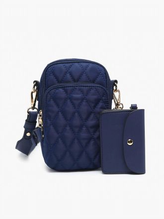 Jen & Co. Womens Parker Vegan Quilted Crossbody Bag In Navy