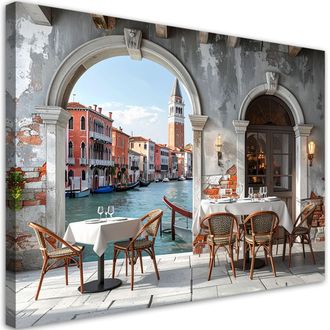 Feeby Cuadro Sobre Lienzo, Restaurante De Venecia Con Vistas A La Ciudad Y Al Canal, 100x70