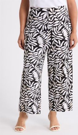 Anne Klein Print Knit Crop Wide Leg Pants in Anne Black Multi at Nordstrom, Size 0 X