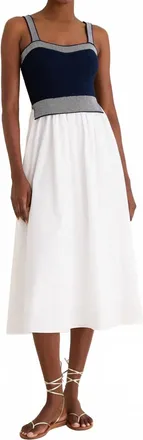 Moon River Knit Twofer Midi Dress In Navy/.white