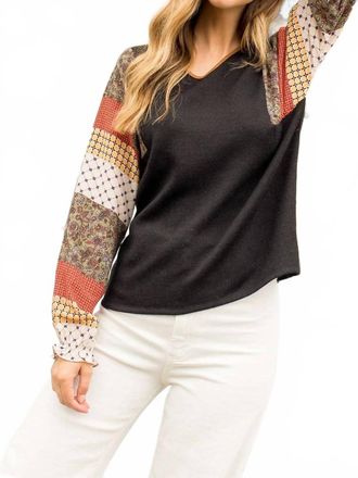 THML Clothing Print Blocked Sleeve Knit Top In Multi Black