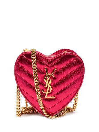 Saint Laurent 2016 Mini Metallic Leather Chevron Monogram Love Heart Chain Bag crossbody bag - Roze