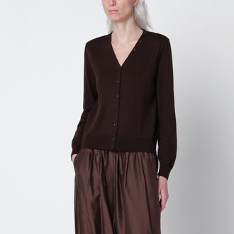 CORDERA Cardigan marrone in misto lana e seta