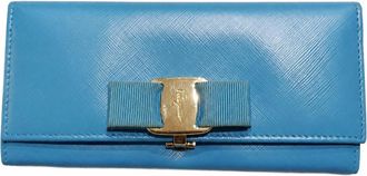 Ferragamo Vara Bow Long Wallet In Turquoise Blue