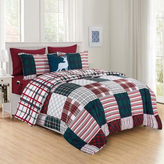 Elegant Comfort 8-Pc Patch Reversible Comforter Set, Includes Double Sided Storage Pockets Sheet Set