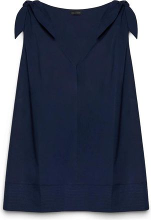 Fiorella Rubino Katoenen top met strikknopen op de schouders - Dames - Tops zonder mouwen - Blauw - XS - Katoen - Tops