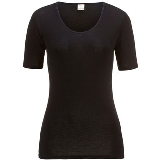 Isa Rundhalsshirt ISA BODYWEAR Shirt 709108, Damen, Gr. XL, schwarz (0013), Feinripp, Obermaterial: 70% Wolle, 30% Seide, unifarben, k&ouml;rpernah, Rundhals, 