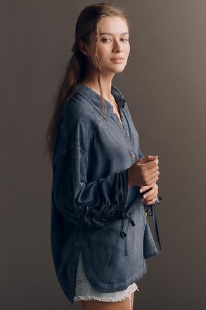 Pilcro Cinched-Sleeve Buttondown Top