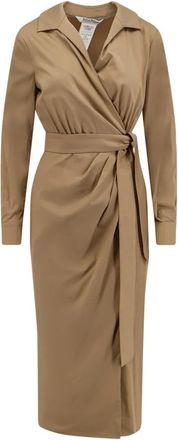 Max Mara Kleedjes - Dames - Wikkelkleedje - Beige - S - Katoen - Kleedjes
