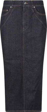 Givenchy Denim Skirts, female, Blue, Size: M Midi Kickback Skirt in Raw Denim