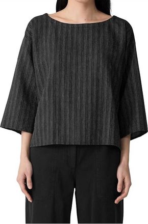 Eileen Fisher Bateau Neck Box Top With Three Quarter Sleeve In Black