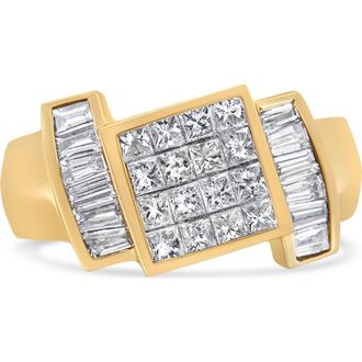 House of Brilliance 14K Yellow Gold 1 5/8 Cttw Invisible-Set Princess and Baguette Diamond Cocktail Band Ring at Nordstrom