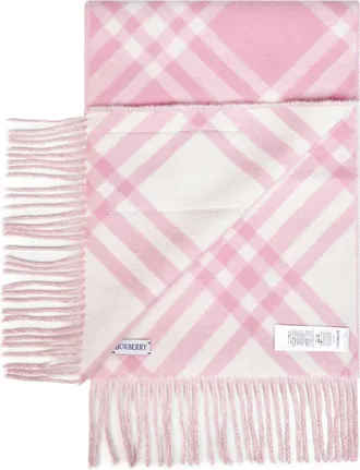 Burberry Womens Scarf Double-Face Check Cashmere Sugar Pink Scarfs