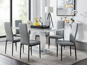 Furniturebox Giovani 6-Seater Grey Glass Dining Table & 6 Milan Faux Leather Dining Chairs