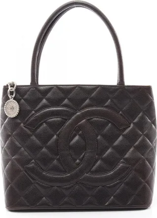 Chanel Brown Grained Calfskin Handbag Tote Bag (Pre-Owned)
