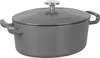 Sitram Sitrabella 715406 - Casseruola ovale in ghisa smaltata, lunghezza 26 cm, 4 litri, esterno smaltato, grigio interno, bianco, tutte le fonti di