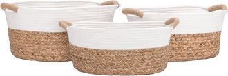 Seville Classics 3Pc Natural Hyacinth & Rope Handwoven Basket Set