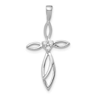 Diamond2Deal 14k White Gold 3-Stone AA Diamond Cross Pendant
