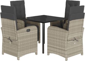 vidaXL Set Comedor De Jard&iacute;n 5 Pzas Cojines Rat&aacute;n Sint&eacute;tico Gris Claro Vidaxl