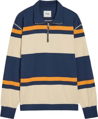 Drake's Drakes Striped Cotton Polo Sweatshirt - Navy - XL