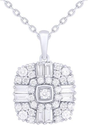 Grown Brilliance 1 Carat 14K White Gold Round Cut Lab Grown Diamond 18 Halo Pendant Necklace for Women- Color/Clarity-G+VS