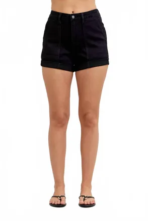 Judy Blue Aurora Weekender Double Rolled Cuff Shorts In Black