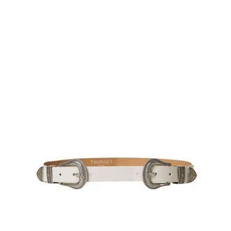 Twinset Witte Texaanse Gesp Riem - Dames - Riemen - Wit - L - Leer - Accessoires