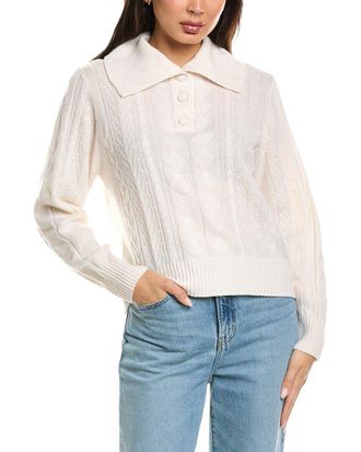 Brodie Mixed Cable Collared Button Up Cashmere Polo Sweater