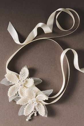 serefina Pearled Orchid Ribbon Wrap Choker