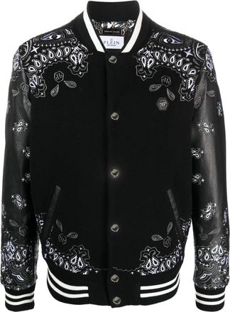 Philipp Plein paisley-print bomber jacket - men - Leather - L - Black