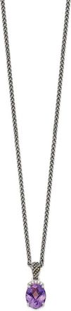 Diamond2Deal Sterling Silver with 14K Accent Oval Amethyst and Diamond Pendant Necklace
