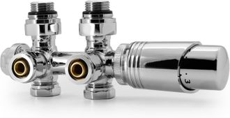 OEM Kit Multibloque Universal Para Radiadores De Conexi&oacute;n Central Con V&aacute;lvulas Termost&aacute;ticas De 50 Mm Para Radiadores Y Calefactores, Cromado
