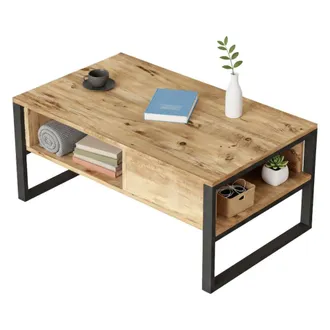 Dmora Mesa De Caf&eacute; Dfranzos, Mesa De Centro Baja, Revistero Para Sof&aacute;, Estante De La Sala De Estar, 100x60h44 Cm, Roble - Dmora