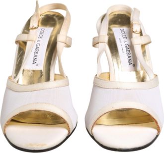 Dolce & Gabbana White Satin Slingback Heels Pumps Womens Shoes (Pre-Owned)