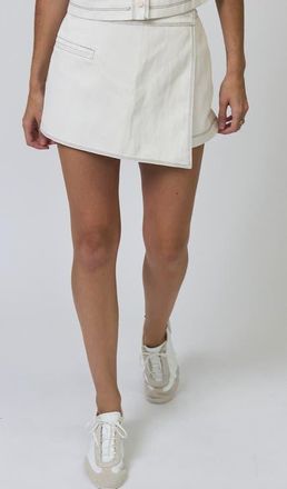 Central Park West Chelsea Assymetrical Vegan Mini Skort in Bone at Nordstrom, Size X-Small
